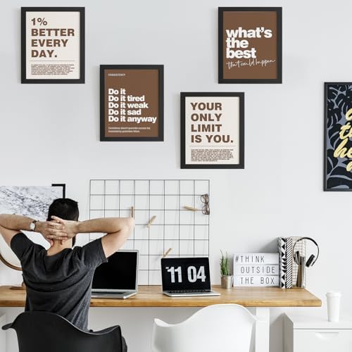 DSHFG Motivational Inspirational Office Wall Art Decor Prints Brown - Image 3