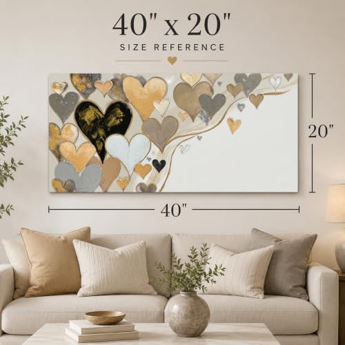 Anolyfi Gold Heart Modern Decor Neutral Canvas Wall Art - Image 3