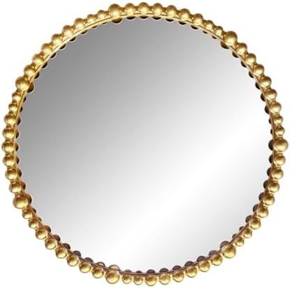Gold Round Mirror with Beaded Frame ，Circle Antique Bathroom Vanity Mirror - Image 7