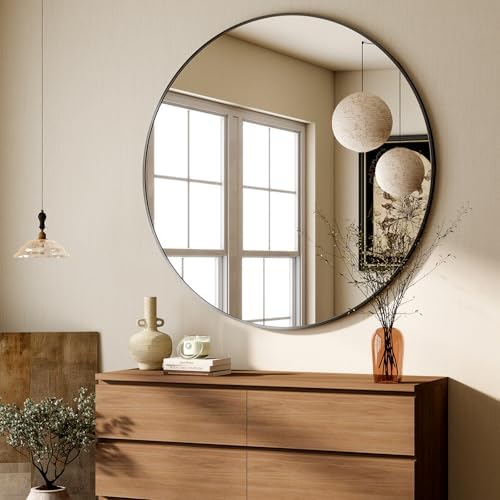 HARRITPURE 48 Inch Round Mirror Black Circle Bathroom Mirror - Image 6