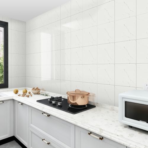 100pcs Peel and Stick Shower Tile Waterproof Off White Marble Tiles Wall Panels - Image 3
