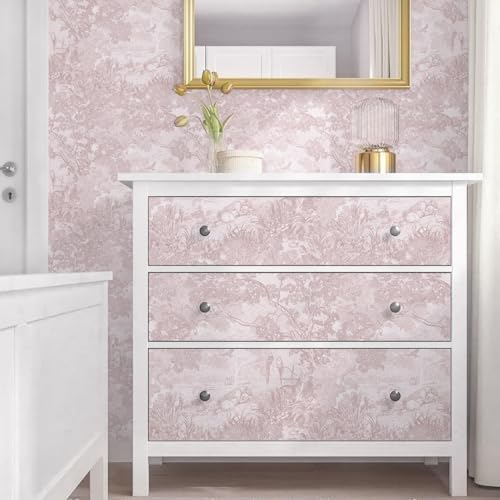 Ismoon Pink Peel and Stick Wallpaper Neutral Wall Paper 17.3in×16.4ft Vintage - Image 3