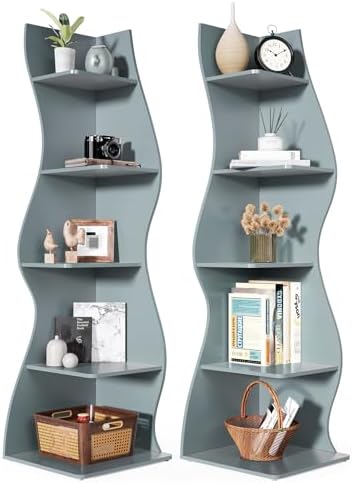 LITTLE TREE Small Corner Shelf, Modern 5-Tier Wall Corner Bookshelf, Stylish by LITTLETREE