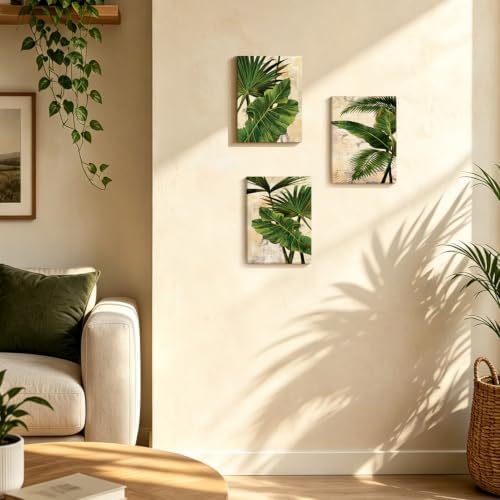 3 Pcs Palm Tree Leaf Canvas Wall Art Tropical Plants Wall Decor 12x16 Inch - Image 3