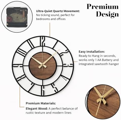 Metal Large Wall Clock, Silent Battery Operated Clocks - Image 5