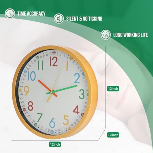 Kids Wall Clock Silent Non-Ticking Colorful Childrens Clock Round Decorative - Image 3