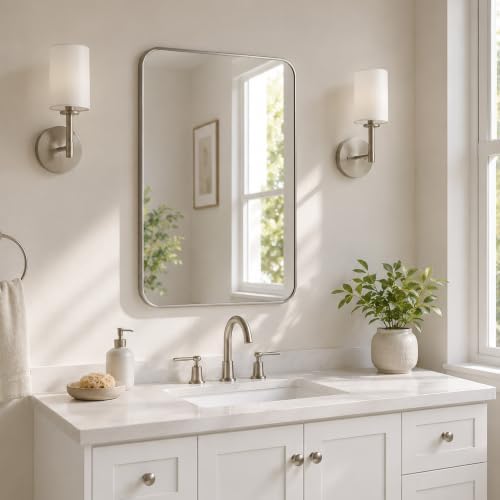 24x36 Inch Brushed Nickel Rounded Rectangle Bathroom Vanity Mirror - Image 4