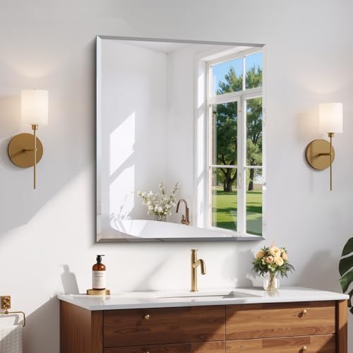 CILIBER Beveled Mirror, 30x36 Frameless Beveled Bathroom Mirrors by CILIBER