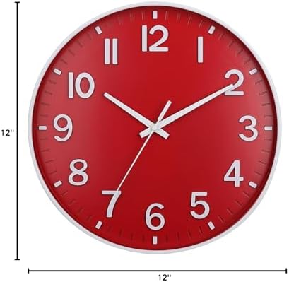 HZDHCLH 12 Inch Silent Wall Clock Battery Operated Non Ticking Red - Image 7