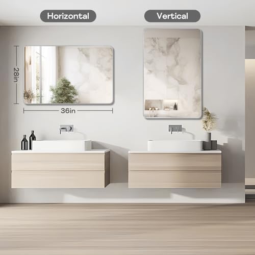Silver Bathroom Mirror 28x36in, Metal Framed Rounded Rectangle - Image 3