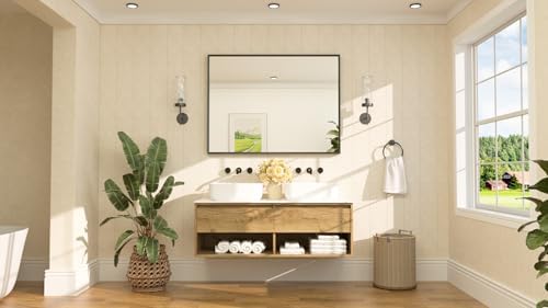 TETOTE Black Bathroom Mirror for Over Sink 48" x 36" Large Matte Black Beveled - Image 2