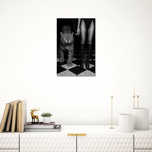 Black And White Leopard Poster Trendy Women Boots Canvas Wall Art Bold Glam - Image 3