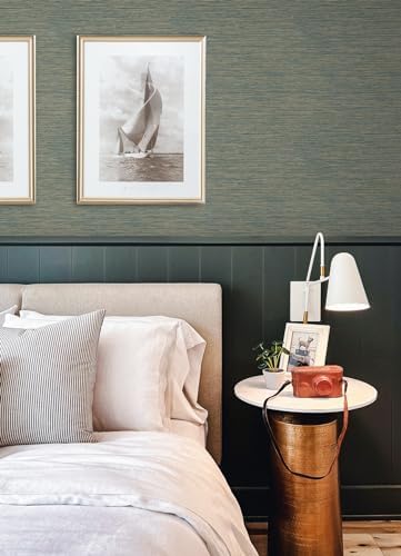 RoomMates Teal Dimensional Grasscloth Peel and Stick Wallpaper - Image 3