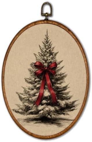 KSDUT Vintage Red Bow Christmas Tree Oval Wall Art 8.6"x11.4" by KSDUT