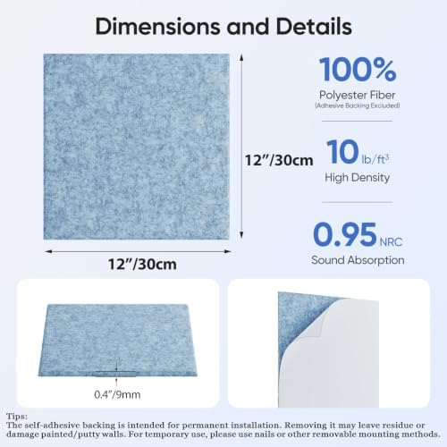 Square Acoustic Panels, 12 Pack Self-Adhesive Sound Panels - Image 3