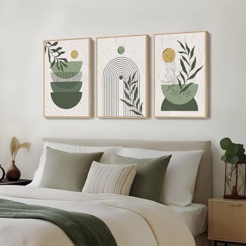 Large Framed Sage Green Boho Abstract Wall Art - Image 2