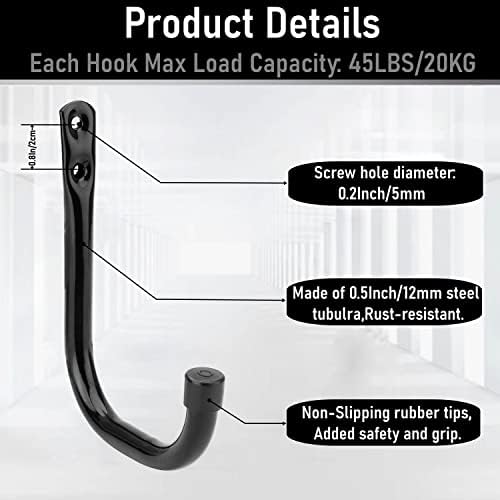 Garage Hooks, 6 Pack Heavy Duty Storage Hooks, 4.1Inch Garden Tool Utility Hooks - Image 3