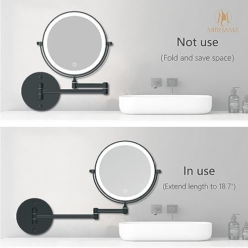 8" Wall Mounted Lighted Makeup Mirror, Matte Black - Image 4