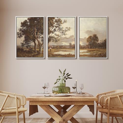 MUDECOR Framed Canvas Print Wall Art Rural Idyll Lakeside Trees and Pastoral - Image 4