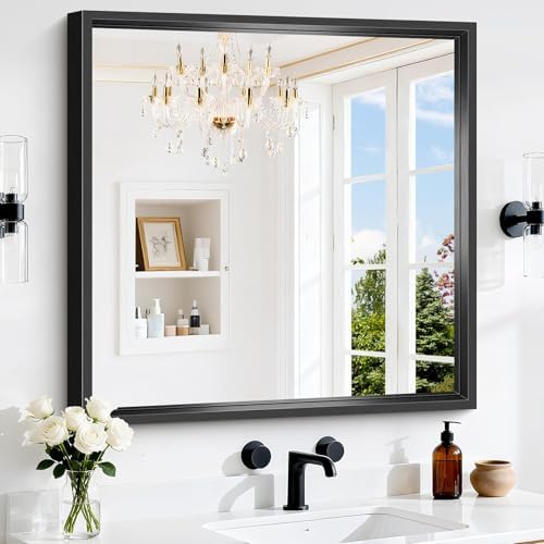 Bathroom Mirror, 30 x 30 inch Brushed Black Square Mirrors by WelcometoCIVENO
