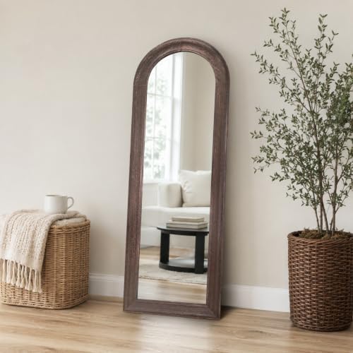 58x22 Solid Wood Arched Full Length Mirror, Elegant Brown Finish by ABSWHLM