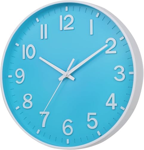 HZDHCLH 10 Inch Wall Clock Battery Operated Silent Non Ticking Blue Modern - Image 2