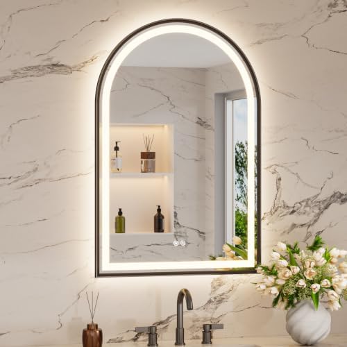 Keonjinn 24x36 Inch Black Arched Bathroom Mirror by Keonjinn