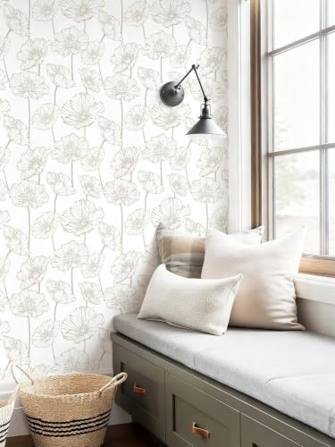 Orainege Peel and Stick Wallpaper Beige and White Floral Wallpaper - Image 4