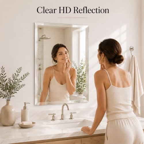 24"x36" Frameless Beveled Rectangular Bathroom Mirror - Image 4