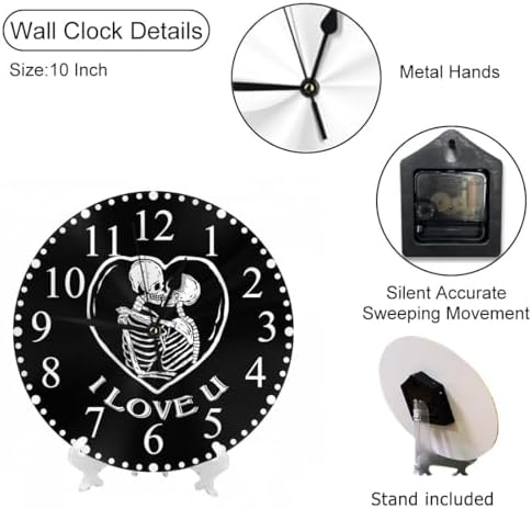 Skull Kiss Wall Clock 10 Inch Battery Operated I Love U Clock Silent - Image 3