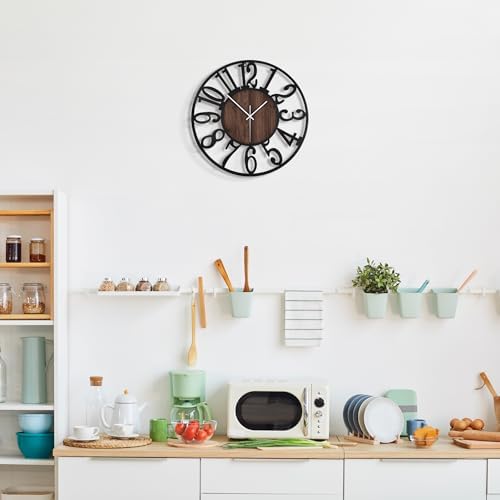 LEIKE 14in Arabic Numeral Wall Clock Battery Operated Black, Silent Non Ticking - Image 5