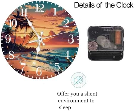 Wall Clock, Tropical Beach Sunset Silent Non Ticking Clock, Modern Round - Image 5