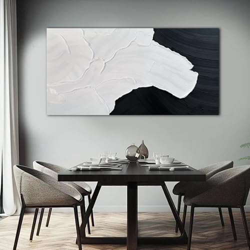 Black and White Abstract Wall Art Textured Oil Paintings 35x71 Inch - Image 6