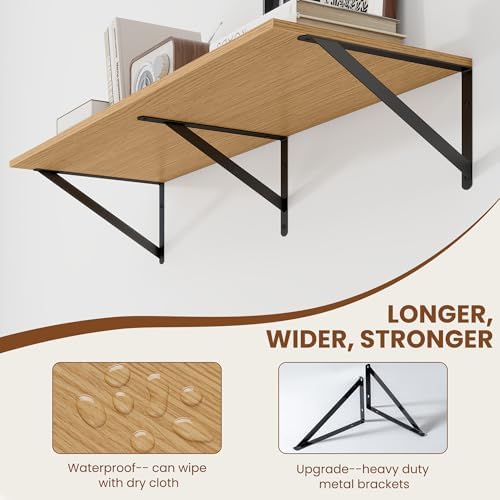Heimlove 36W x 12D Deep Floating Shelves Set of 2 Oak - Image 4