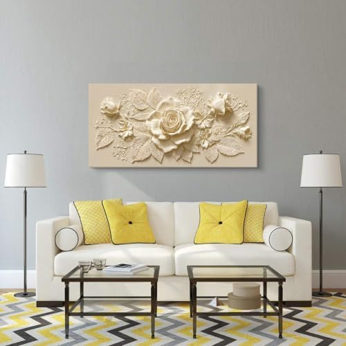 Modern Elegant Cream Flower Canvas Wall Art - Image 4