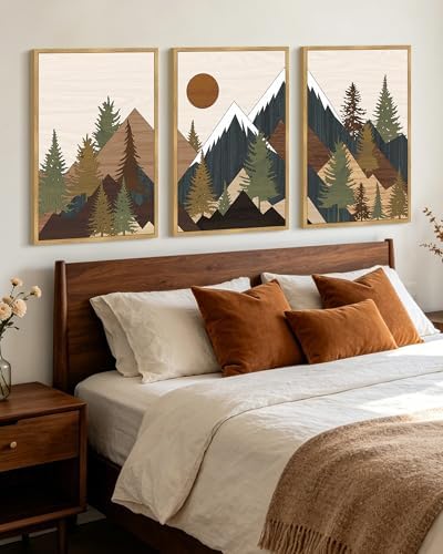 KUVIOKE Landscape Mountain Wall Art 24x 36in Large Set Sunrise Pine Tree Forest - Image 4