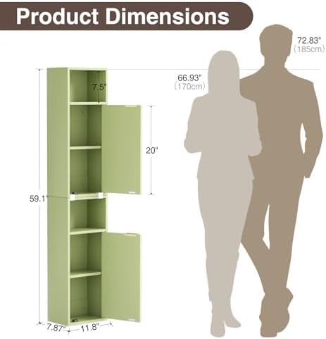 AKMAKM 59.1" Tall Slim Bathroom Storage Cabinet Green | Freestanding or Wall - Image 2