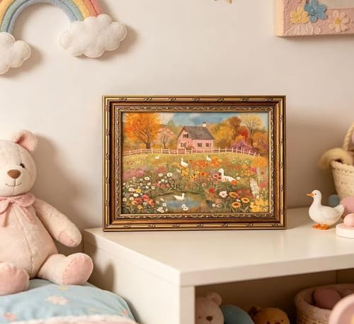 Vintage Gold Framed Autumn Country Cottage - Image 5