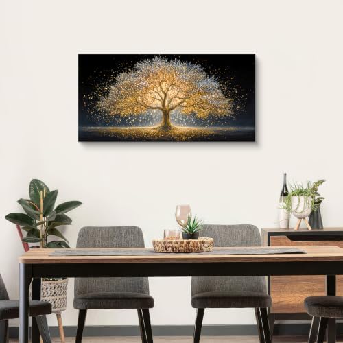 I@U Modern Black Gold Tree Of Life Canvas Wall Art - Image 3