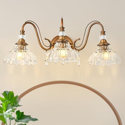Vintage Bathroom Vanity Light, 3-Light Matte Antique Brass Finish Wall Sconce by Unknown