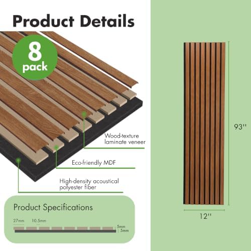Art3d 12" x 93" Acoustic Wood Slat Wall Panel, 62 sq.ft - Image 3
