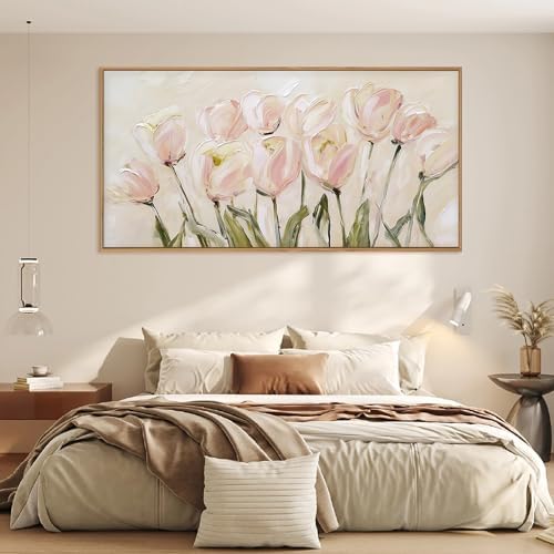 CHDITB Tulip Floral Framed Canvas Wall Art, Large Modern Pink Flower Decor - Image 3