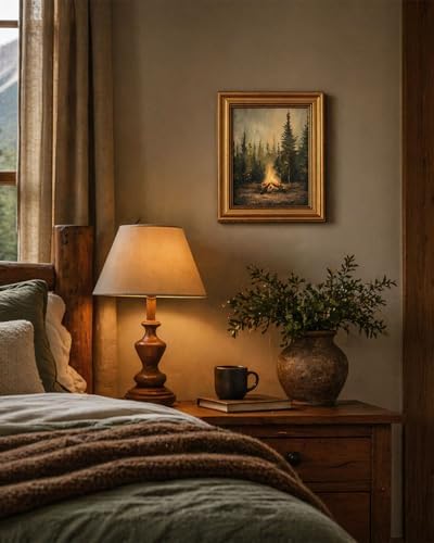 Gold Framed Wall Art, Rustic Campfire Canvas Prints, Vintage Forest Camping - Image 5