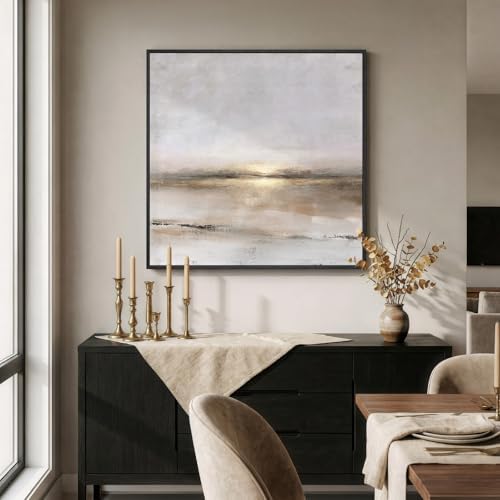 Framed Gray Black Gold Abstract Landscape Canvas Wall Art Decor, 30x30 Inch - Image 3