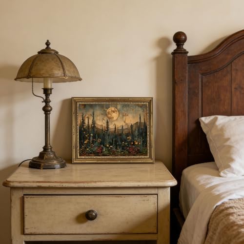 Gold Framed Wall Art Vintage Nature Forest Wall Art Full Moon Forest Landscape - Image 6