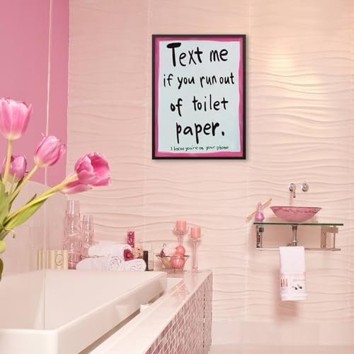 Pink Funny Bathroom Poster Text Me If You Run Out Of Toilet Paper Wall Art - Image 5