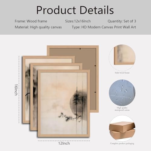 japanese zen wall art set of 3, Scandinavian Pine Tree Canvas Prints - Image 7
