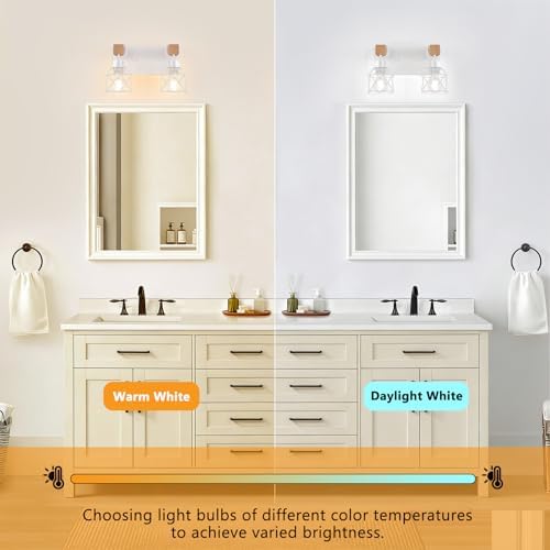 FadimiKoo 2-Light White Bathroom Light Fixtures, Wood Bathroom Vanity Lighting - Image 4