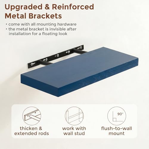 fuqing 20 Inch Floating Shelves, 6.7 Inch Deep Blue Wall Shelves Set of 2 - Image 5