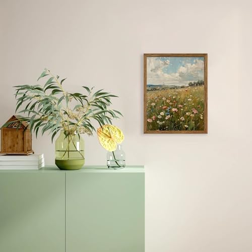 AVECCO Vintage Rustic Wildflower Field Wall Art Canvas Framed 8x10 inch - Image 2